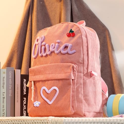 Personalized Backpack with Name, Custom Corduroy Backpack with DIY Cotton Rope Patterns Birthday Gift (Blue)4