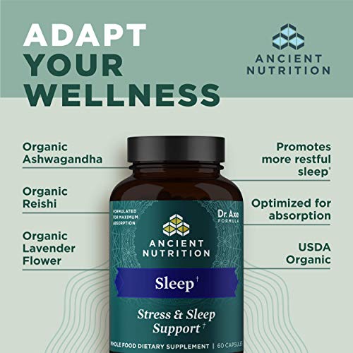 Ancient Nutrition Ashwagandha For Sleep Support, For Stress And Sleep Support, Promotes Mental Relaxation, Gluten Free, Paleo And Keto Friendly, 60 Capsules #TOP4