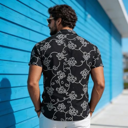 Image of Lymio Men Shirt || Men Embroidery Design Half Sleeve Cotton Shirt (Available Also Packs) (Embro-Flower)