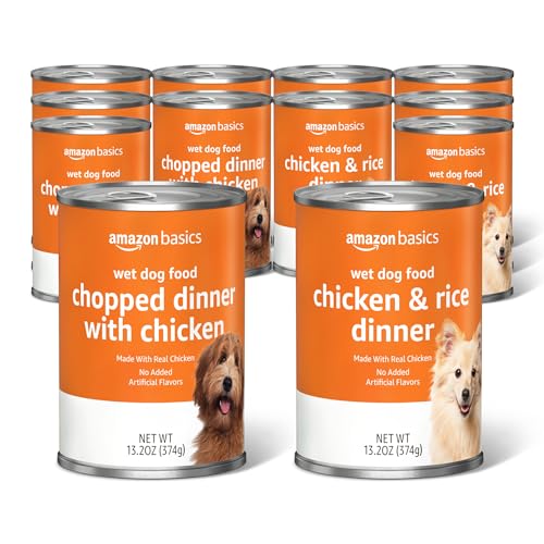 Amazon Basics Chopped Ground Dinner Wet Dog Food Variety Pack, Chicken and Rice Flavor and Chopped...