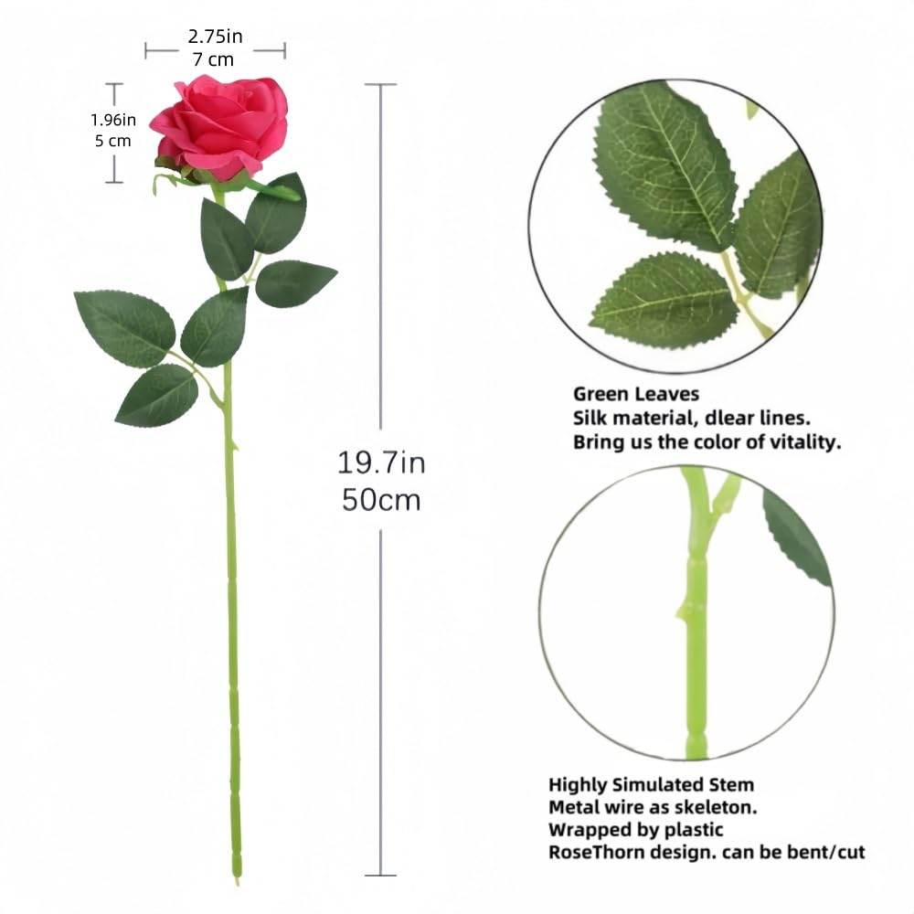 10 Pcs Artificial Roses, Rose Red Fake Roses Artificial Flowers, with Stems Fake Artificials Rose Red Rose Silk Flowers - Image 2