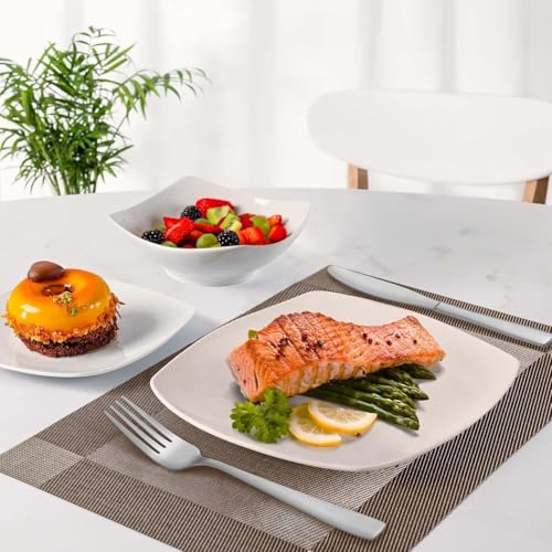 Image of Zulay Kitchen Luna 18-Piece Porcelain Dinnerware Set - Chip and Scratch Resistant Plates and Bowls - Premium Quality Dishes Set for 6, White