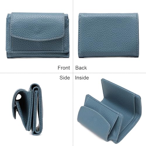 RFID-Blocking Women's Tri-Fold Small Wallet – Compact Purse with Coin Pouch, 6 Card Slots & Cash Compartment (Blue)2