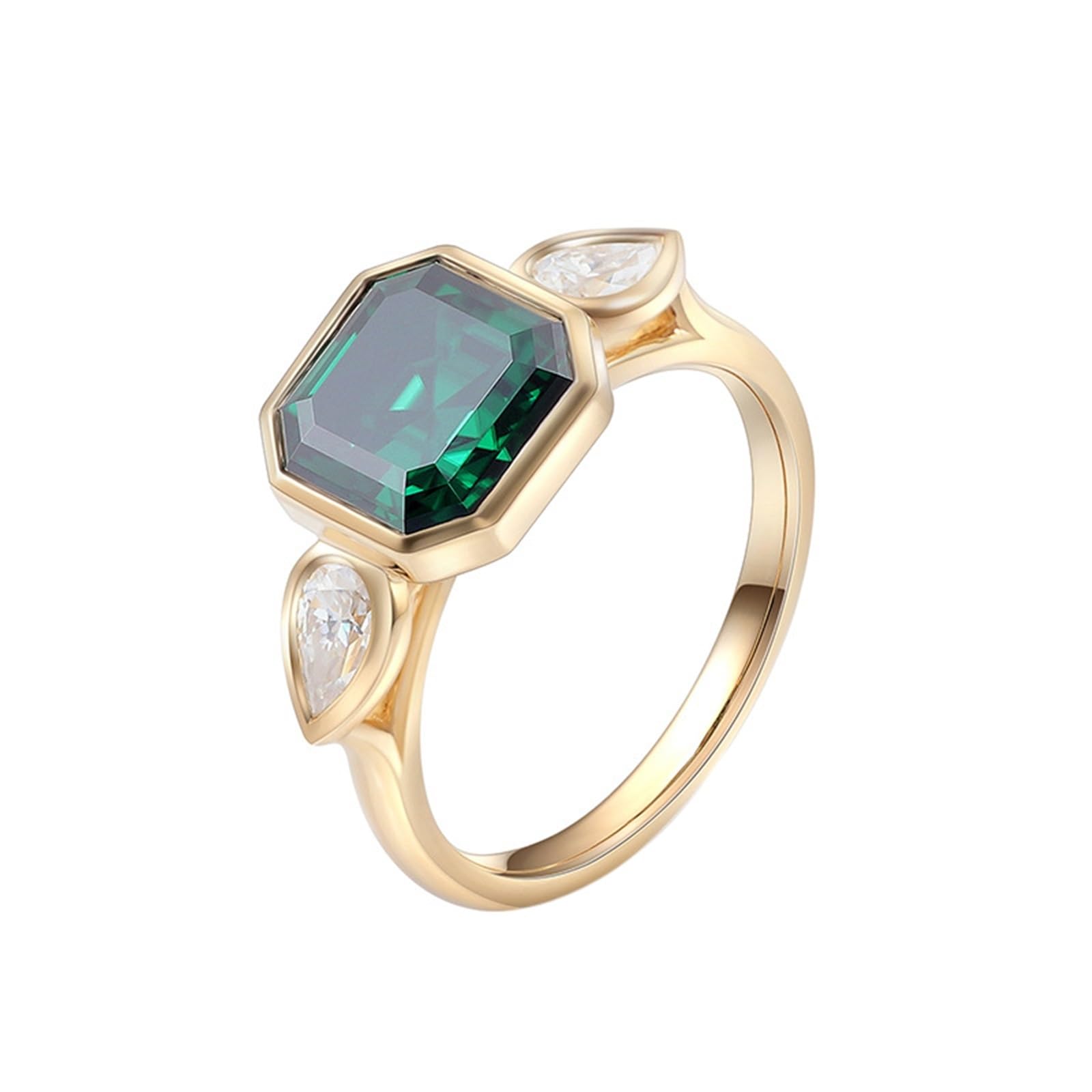 Epinki Fantazyjny pierścionek 9-karatowy/14 karatów/18 karatów złoty pierścionek dla kobiet 1/2/3ct Moissanite Zielony Geometryczny Kamień Pierścień