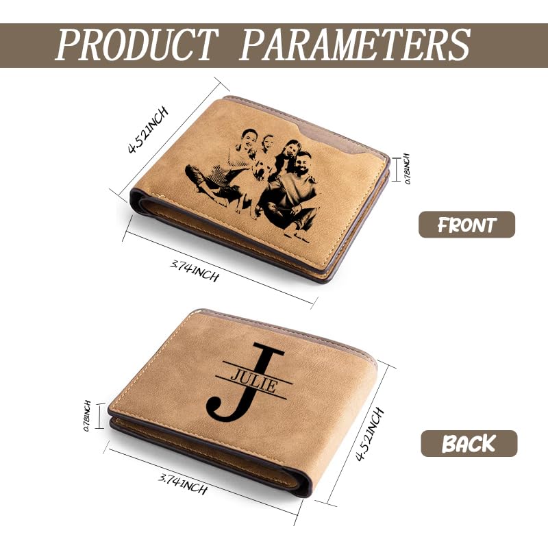 Personalized Initial Name Leather Wallet for Men, Custom Engraved Photo wallet for Dad Friend,Leather Wallets with Picture Birthday Gift2