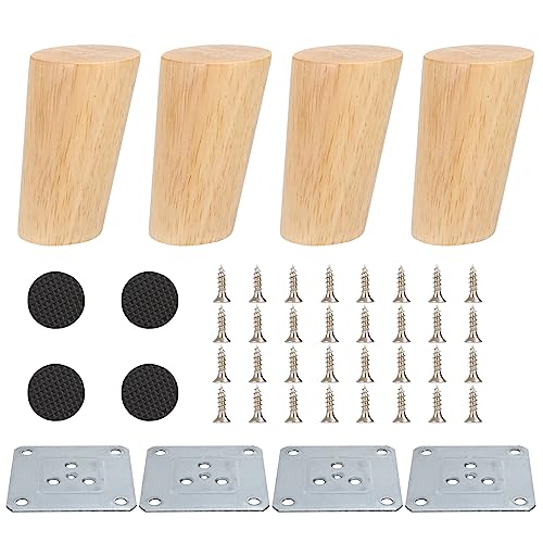 Patas Cónicas de Madera Inclinada para Muebles - 8 cm, 4 Unidades - Con Placas de Montaje, Tornillos y Deslizadores de Fieltro