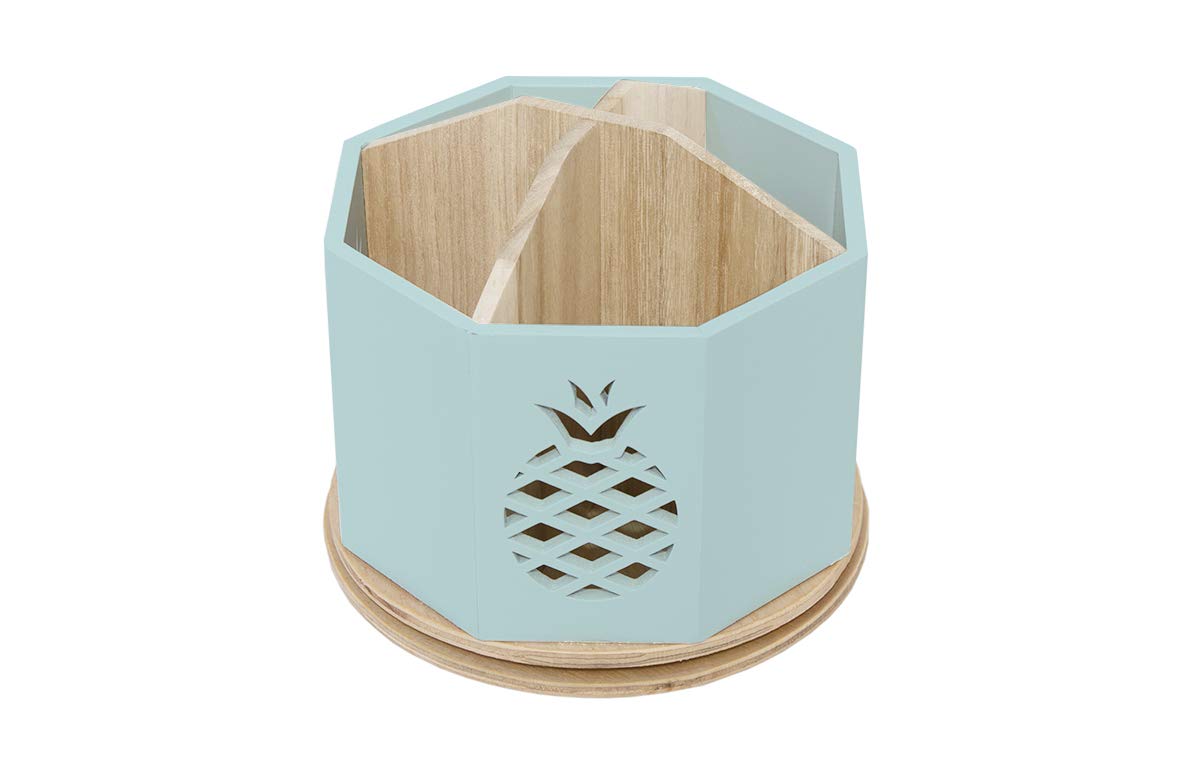 Spinning organizer na biurko – dekoracyjny drewniany obrotowy długopis i kubek na ołówki – biurko i blat stołu stacja do materiałów biurowych – od Designstyles (Sky Blue Ananas Cutout)