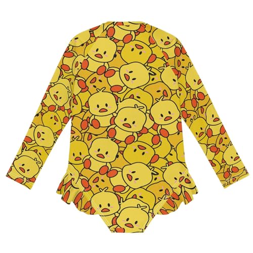 Girls Swimsuits Long Sleeve Bathing Suits Cartoon Duck UPF 50+ Sun Protection Swimwear 3-12 Years2