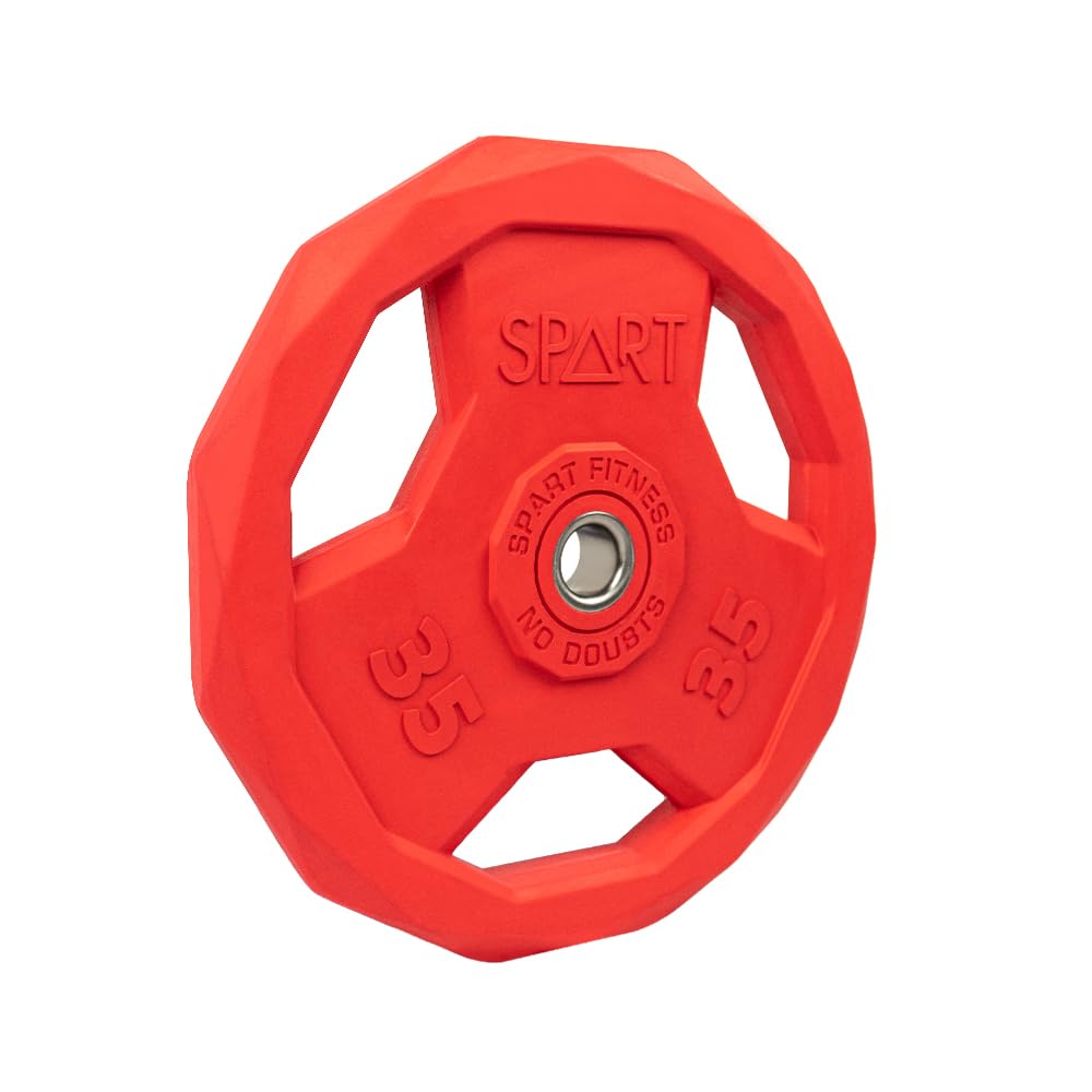 Photo 1 of SPART Color Coded Weight Plate 1-Inch Rubber Coated Standard Grip Plate for Barbell,Solid Cast Iron Weight Plates for Strength Training,Weightlifting,Crossfit, Fit All 25/28mm Barbells 35LB-SINGLE