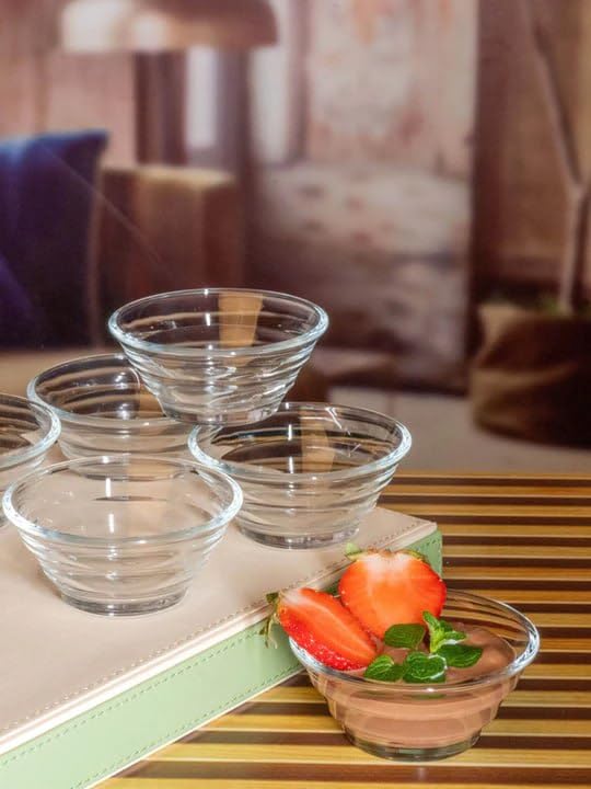 Image of WRINGO Glass Bowl for Kitchen Prep, Dessert, Dips, and Candy Dishes, Cake, Snack Bowl Set of 6 Or Nut Bowl and Microwave Safe Clear Glass Bowls for Mixing, Storing Size 4.5 Inch