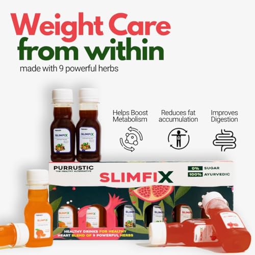 Image of SLIMFIX - Ayurvedic Weight Loss Juice with 9 Herbs, Control Metabolism and Digestion, Natural Juice from Triphala, Turmeric & Dandelion, No Added Sugar (12 Bottles of 60ML Each, 12 days)