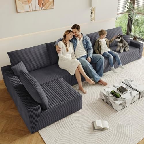 Image of Oversized Modular Sectional Sofa Couch, Large 6 Seater Corner Sofa Modern L Shaped Sectional Couch Cloud Couches for Living Room, Office, Spacious Space, Corduroy, No Assembly Required, Dark Grey