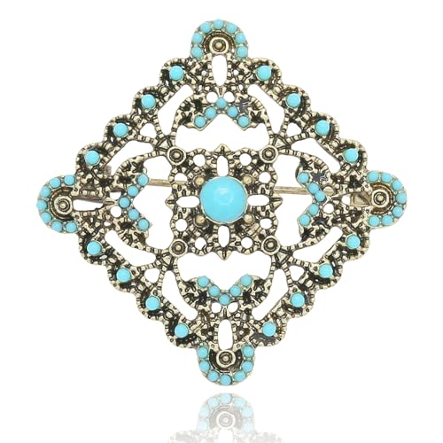 Image of Turquoise West Cowboy Oval Tear Drop Brooch Pin for Women Retro Brooches Pins Classic Fashion Jewelry Accessories Gift