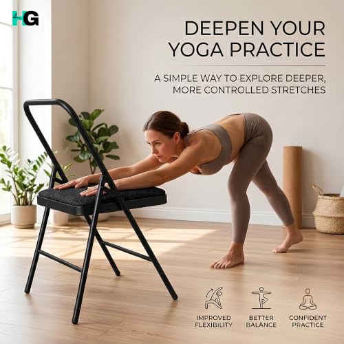 Image of Foldable Yoga Chair with Heavy Duty Padded Cushion Seat for Iyengar Yoga, Meditation, Stretching, Exercise and Daily Fitness Practice, Black