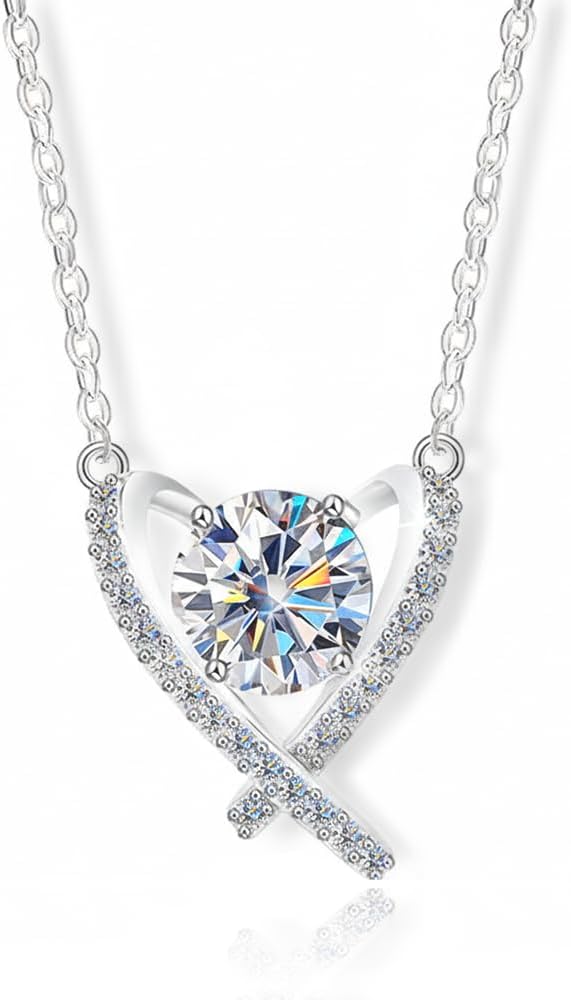 JOLINO Moissanite Heart Pendant Necklaces for Women,1CT Moissanite,925 Sterling Silver Plated with Platinum,Ideal Anniversary Present for Wife Girlfriend Daughter Her,Jewelry Gifts for Valentine’s Day Birthday Christmas