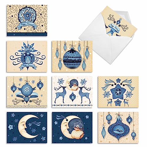 Image of The Best Card Company - 10 Blank Merry Christmas Note Cards (4 x 5.12 Inch) - Boxed Holiday Notecards with Envelopes - Blue Christmas M6700XSB