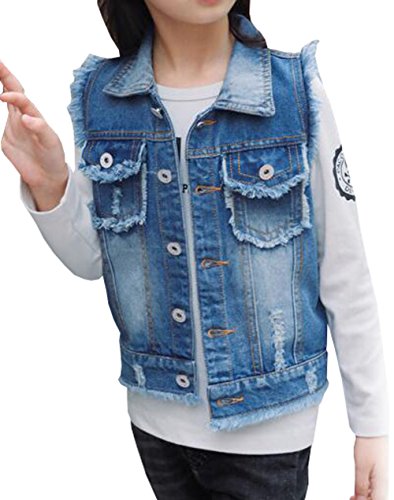 Solid Color Girl Vest Burr Cowboy Vest Children Cardigan Jacket (12-13 Years)2