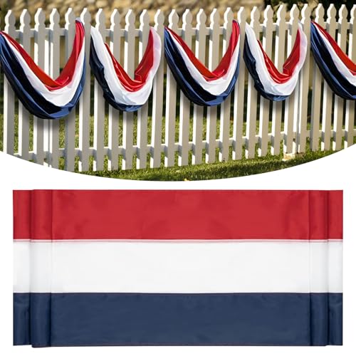 Patriotic Bunting Decorations Indoor Outdoor 2x20 Ft Red White & Blue Stripe Banners Patriotic Decorations American Flags for Outside Home Garden Fence Porch,USA Patriotic Flag Bunting Presidents Day Decoration.