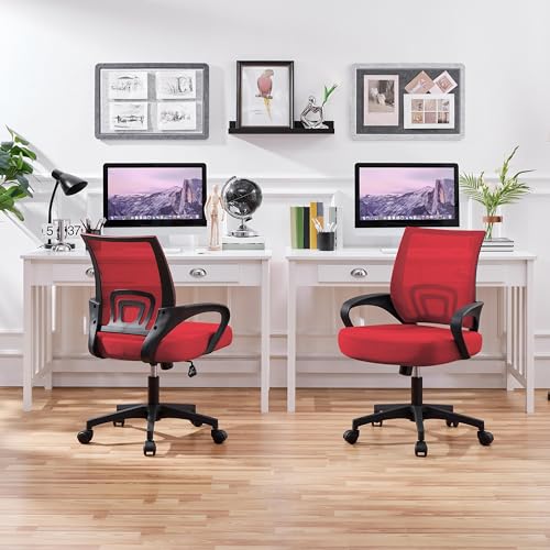 Yaheetech Bürostuhl Ergonomisch mit Netzbespannung und Armlehnen, Rot – Ansicht 3