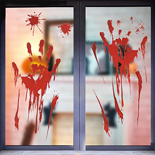 5 Pcs Halloween bloedige decoraties stickers,60ml Halloween DIY Bloody Handafdruk Footprint Window Clings - Enge feestartikelen voor spookhuisrekwisieten Dobooo - Afbeelding 3