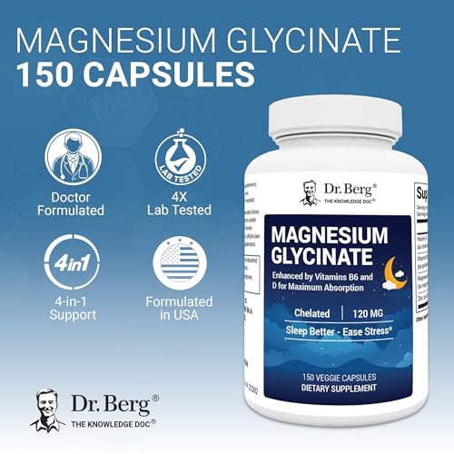 Image of Dr. Berg Magnesium Glycinate 150ct - 4-in-1 Chelated for Muscle, Nerve, Sleep & Stress Support*- w / D3, B6 & Zinc - 4X Lab-Tested - No Fillers - Formulated in USA, GMP-Certified