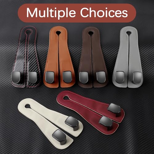 2025 Automotive Seat Back Hooks,Leather Car Seat Hooks,Dual Headrest Organizer Hangers for Purses, Bags & Phones, 2 in 1 Car Headrest Hidden Hook for Tidy Organization,Pack of 2(Ivory White) by JOJOY LUX - Used condition - Image 5