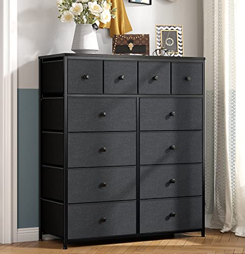 Image of EnHomee Dresser for Bedroom with 12 Drawers, Tall Dressers Bedroom, Chest of Drawers Closet, Clothes, Living Room, Drawer Organizers, 11.8'' D x 40.6'' W 43.7'' H, Black Grey, (B84SDG124)