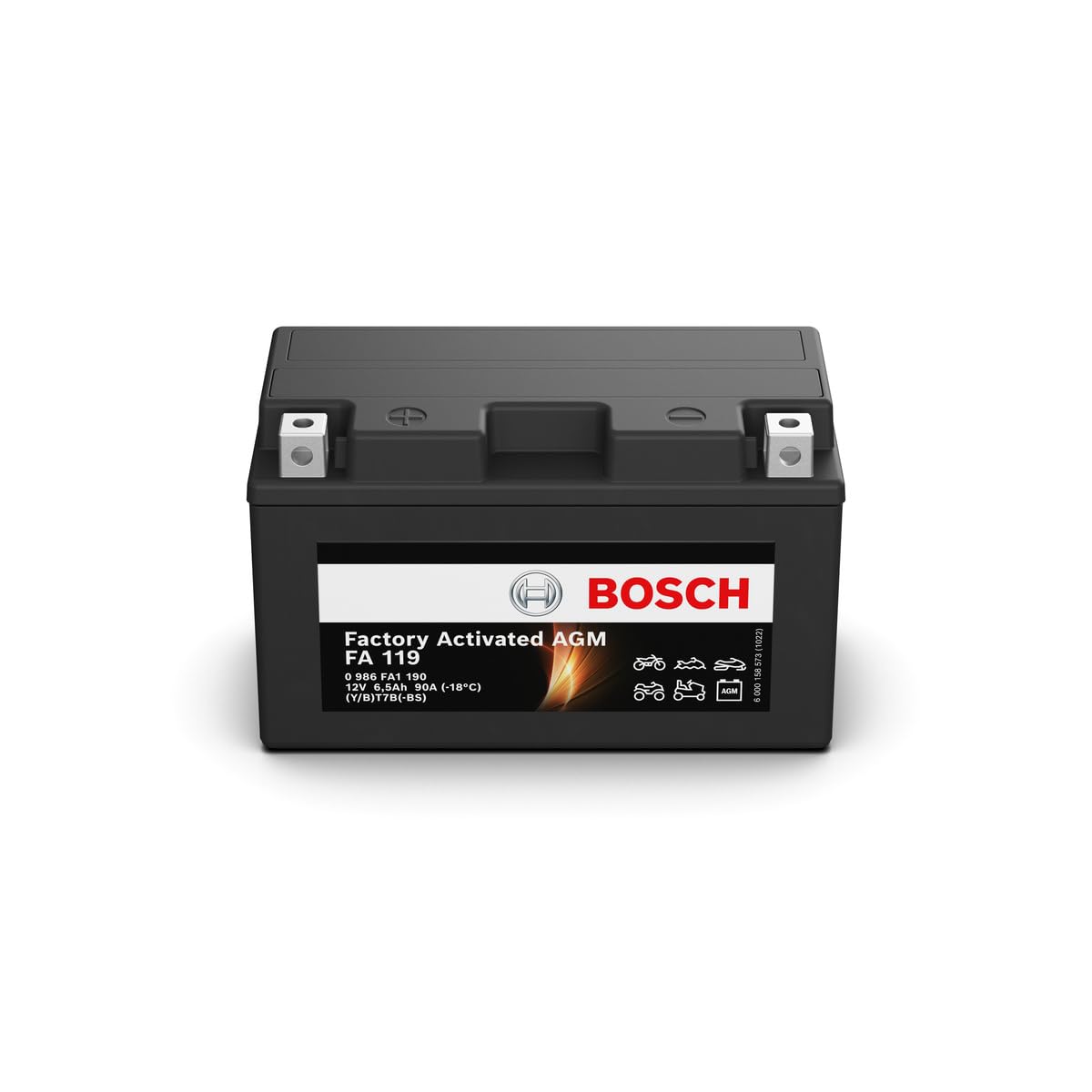 Bosch FA119 - Batteria AGM per motocicli - 12V 90A 6,5Ah - Adatta per moto, motociclette, enduro, scooter, quad, moto d'acqua - Compatibile M6008, BT7B-BS, BT7B