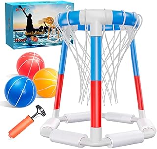 Swimming Pool Basketball Hoop Poolside Pool Game Sets - Inflatable Pool Toys for Kids Gifts Outside Water Floating Basketball Game with Ball for Adults Pool Party Include 3 Balls and Pump(Blue-red)
