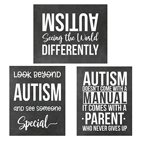 Simply Remarkable Set of 3 Chalkboard Autism Prints - Autism Poster Print Autistic Spectrum Motivational Decor Autism Awareness (8x10, Set of 3)