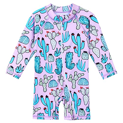 Image of HUAANIUE Toddler Girl Swimsuit Long Sleeve UPF50+ Sun Protection
