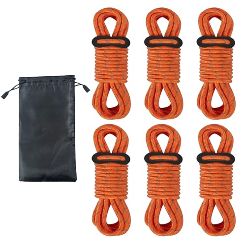 Outdoor Guy Lines, 6 Pack 4mm Reflective Guy Lines, Tent Cord Adjuster Tensioner Camping Ropes for Tent Tarp, Camping, Climbing, Red