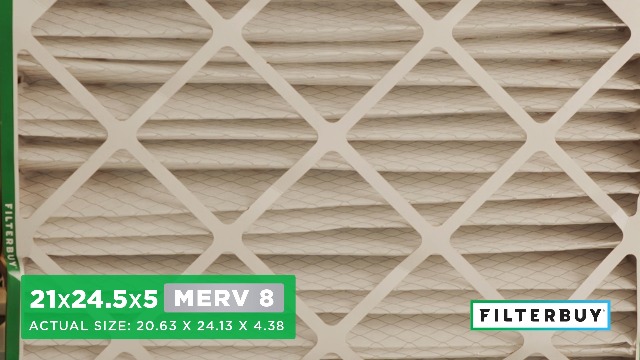 Image of Filterbuy 21x24.5x5 Air Filter MERV 8 Essential Dust & Allergy Defense (2-Pack), Electrostatic Pleated HVAC AC Furnace Filters for Rheem, Ruud, and Protech (Actual Size: 20.63 x 24.13 x 4.38)