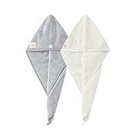 Vista 8 de Pack de 2 toallas para cabeza M-bestl, toalla para secar la cabeza con botones, toalla para el pelo de microfibra