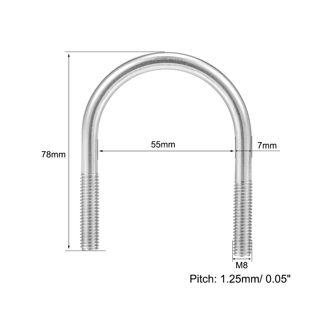 sourcing map 2 Stück Bügelschraube Bügelbolzen U Bolzen M8 304 Edelstahl U-Schraube Verschluss für 51mm Rohrdurchmesser