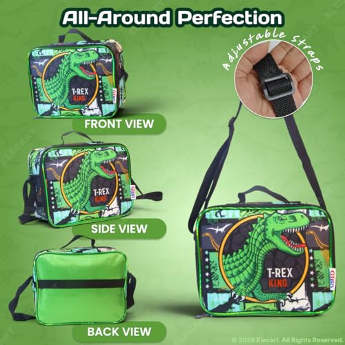 Image of Dino Backpack & Dino Theme Lunch Box Set for Boys & Girls 15 Inch with Insulated Lunch Bag | Cute Kids Backpack Water Bottle Pocket, Padded Straps | Travel & School Bag Combo