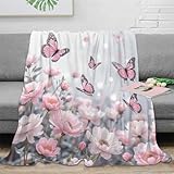 3D gedruckt Pink Butterflies Reisedecke Mikrofaser Bettwäsche leicht warm Nature Fantasy Decke antistatisch für Studenten Reisende Junge Erwachsene 40x50inch(100x130cm)