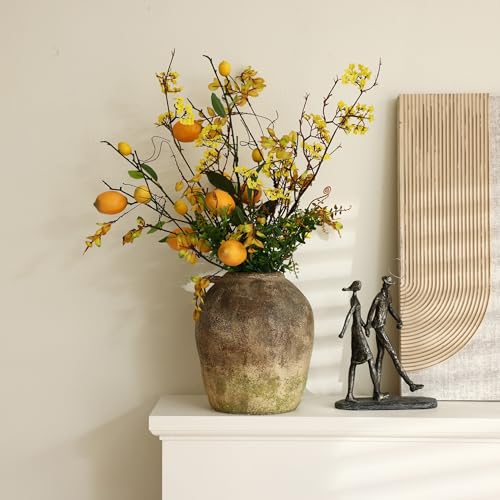 LuxenHome Rustic Flower Vase,Farmhouse Decorative Vase for Shelf Decor Dining Table Room Decor,Ginger Root Brown Terracotta Vases,11-Inch Tall Jug Large Vases Home Decor Living Room