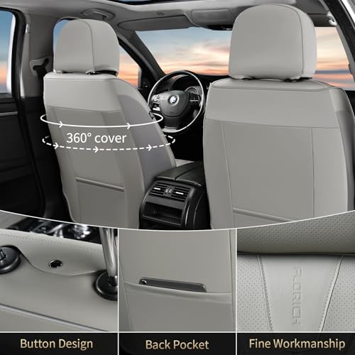 Image of FLORICH Seat Covers, Car Seat Covers Front Seats Faux Leather Automotive Seat Covers Luxury Waterproof Car Seat Cover Protectors Universal Fit for Most Cars SUV Trucks, Gray