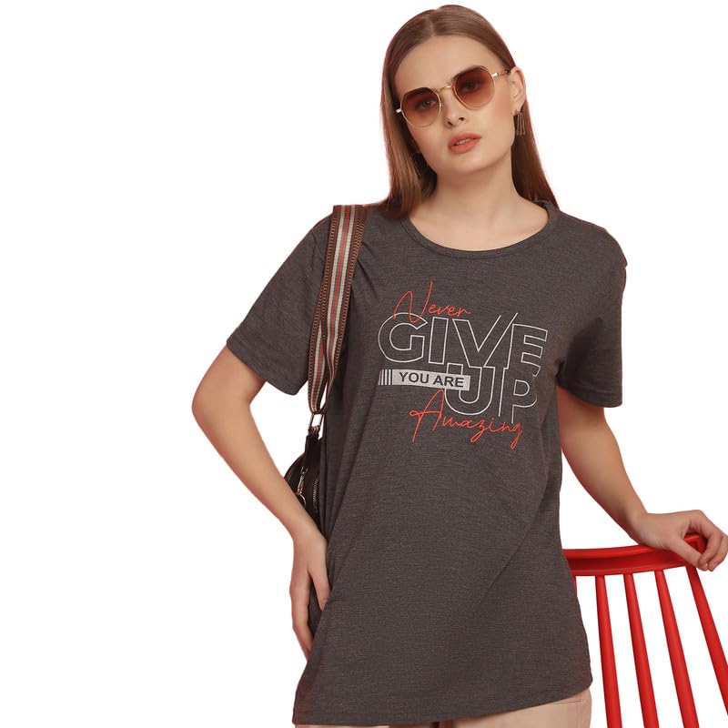 Image of Round Neck Cotton Printed Women Regular Fit Tshirt-P1950