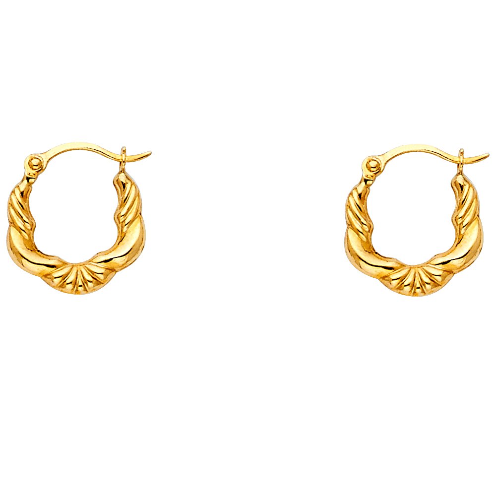 14k REAL Yellow Gold Shell Fancy Hoop Earrings (12 x 12mm)