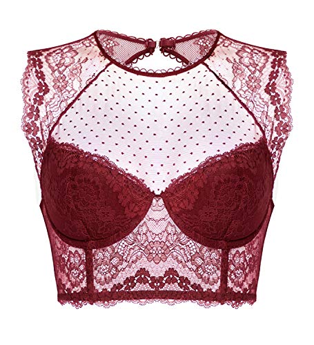 Image of DOBREVA Women's Lace Corset Top Sexy Bralette Bustier Bra Underwire Plus Size Crop Top