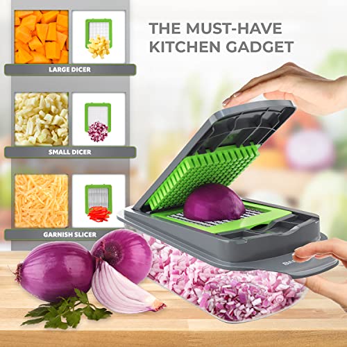 Bartnelli Vegetable Chopper Food Slicer Pro | 15 Pc Multifuctional Kitchen Gadgets For Onion, Veggie, Cheese Grater, Vegetables Cutter With Large Container, Easy To Clean, With Bonus Brush And Fork #TOP1
