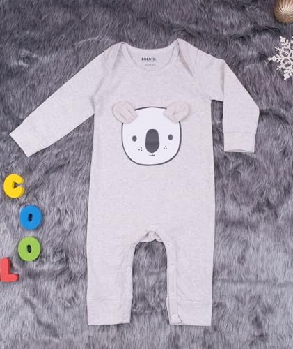 Image of 100% Cotton Animal face Print with 3D ears Rompers Sleepsuits Jumpsuit Night Suits for Infants Newborn Baby Boys & Girls