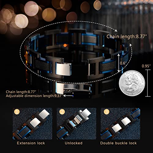 Holizaly Men's Stainless Steel Two Tone Square Link Bracelet, Black And Blue Ion Plated Black (Blue Black) #TOP2