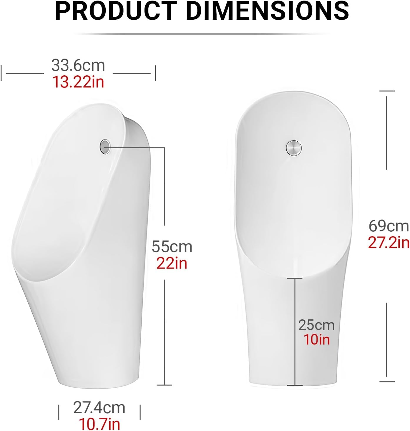 Wall-Mounted Ceramic Urinal for Men's,Automatic Sensor Flushing,Ceramic Urinal for Men's,for Bathroom Commercial Hotel Garage Bar,OutdoorPublic Toilet(Manual+sensor-activated)