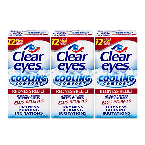 Clear Eyes Cooling Comfort Redness Relief Eye Drops, Soothes Red Eyes, 0.5 fl oz, 3 Pack
