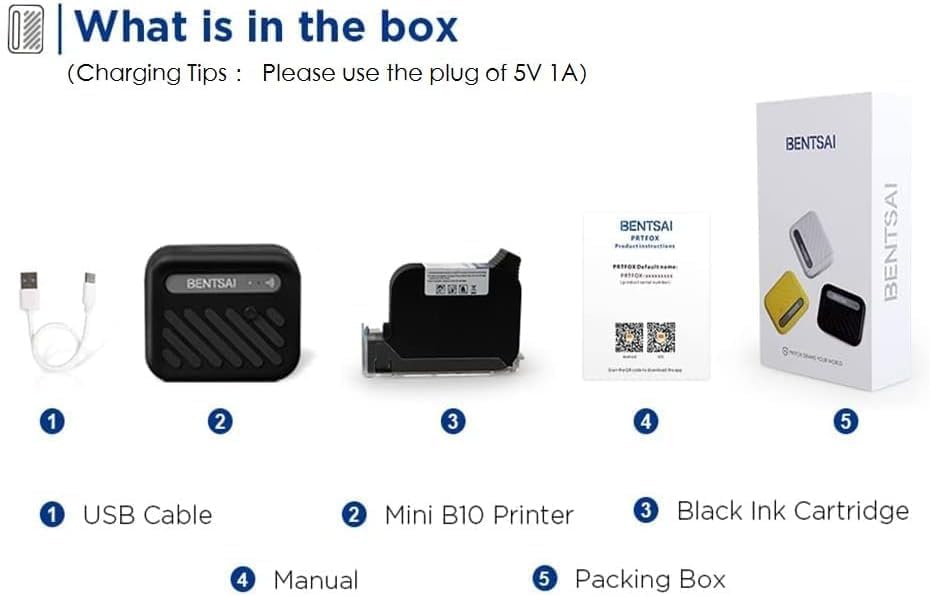 Image of BENTSAI B10 Mini Printer Wirless WiFi Printer with iOS /Android Mobile App (Black) for DIY Printing QR-Code /Barcode /Production Date /Logo /Batch Series Number