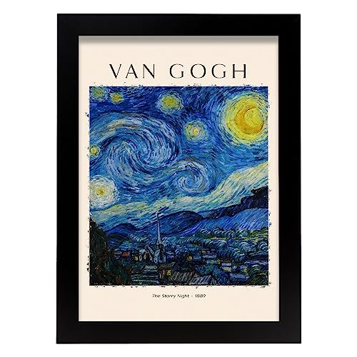 Nacnic Lámina poster de Noche estrellada Cuadros decorativos para tu salón, dormitorio, hogar. Estampados de arte de pared. Impresiones de pared estética inspiradas en Van Gogh A4 con marcos negros