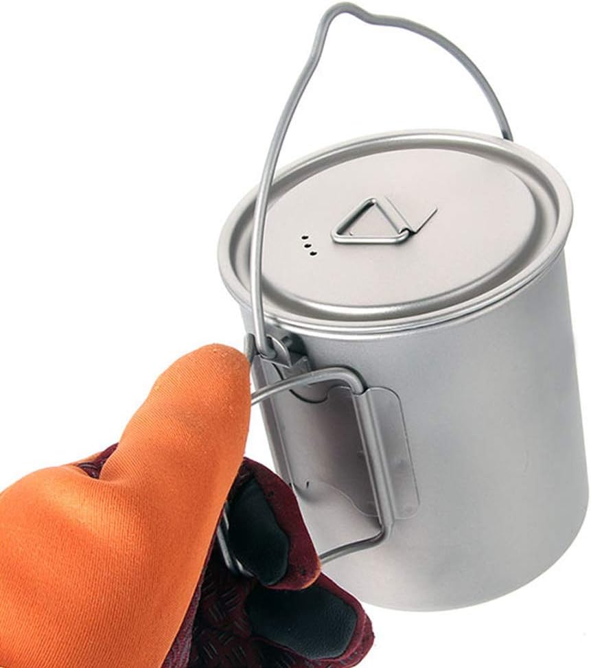 Titanium Camping Pot Weight for Backpacking Hiking, 750ml Stockpot with Foldable Handle, Screw Lid, Portable Tea Coffee Mug for Outdoor Picnic